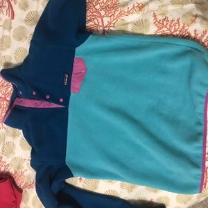 Patagonia blue and purple fleece quarter button